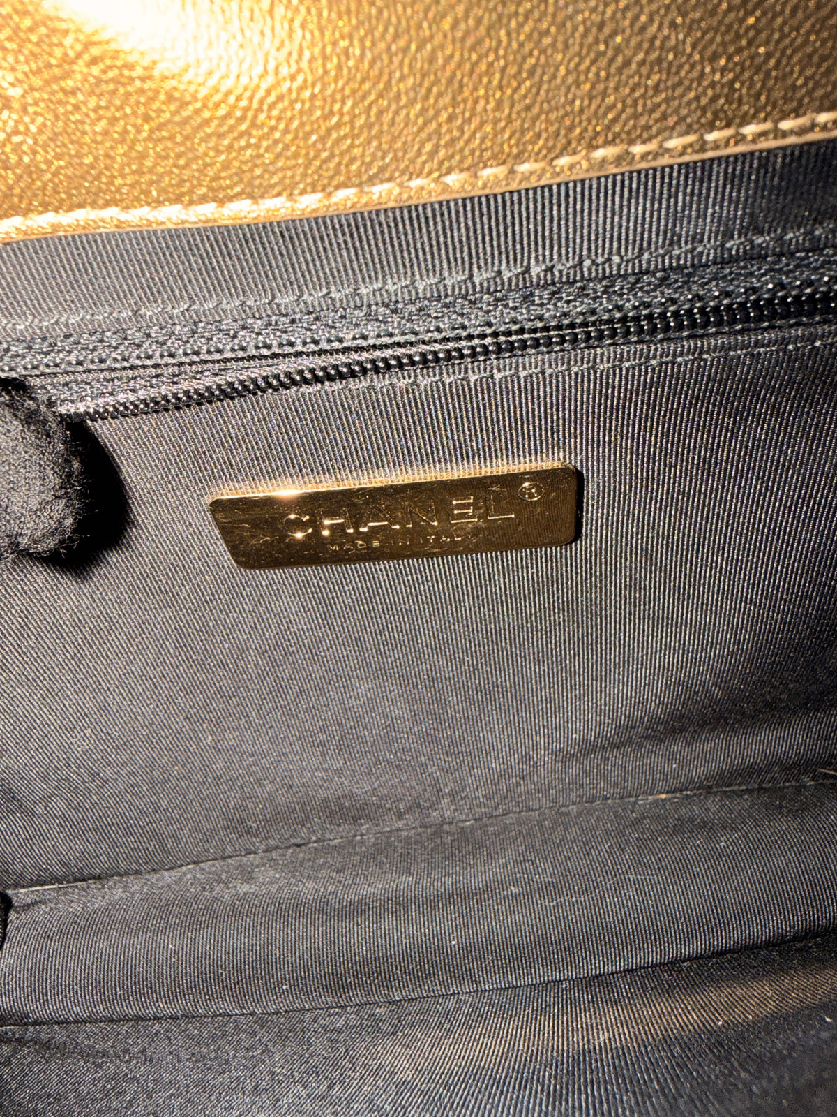 Bronze Metallic Lambskin Caviar Quilted Chain Handle Flap Handbag