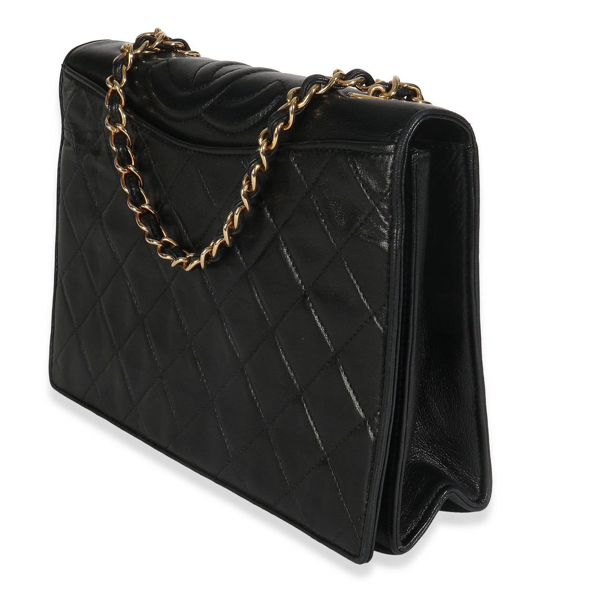 Vintage Black Matelasse Quilted Lambskin Crossbody Full Flap Bag