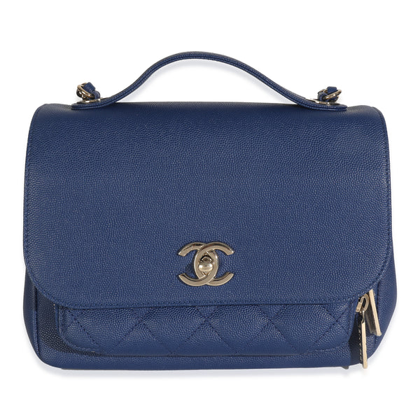 Dark Blue Quilted Caviar Medium Business Affinity Flap Bag