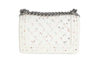White Multicolor Lambskin Sequin Embroidered Small Boy Bag