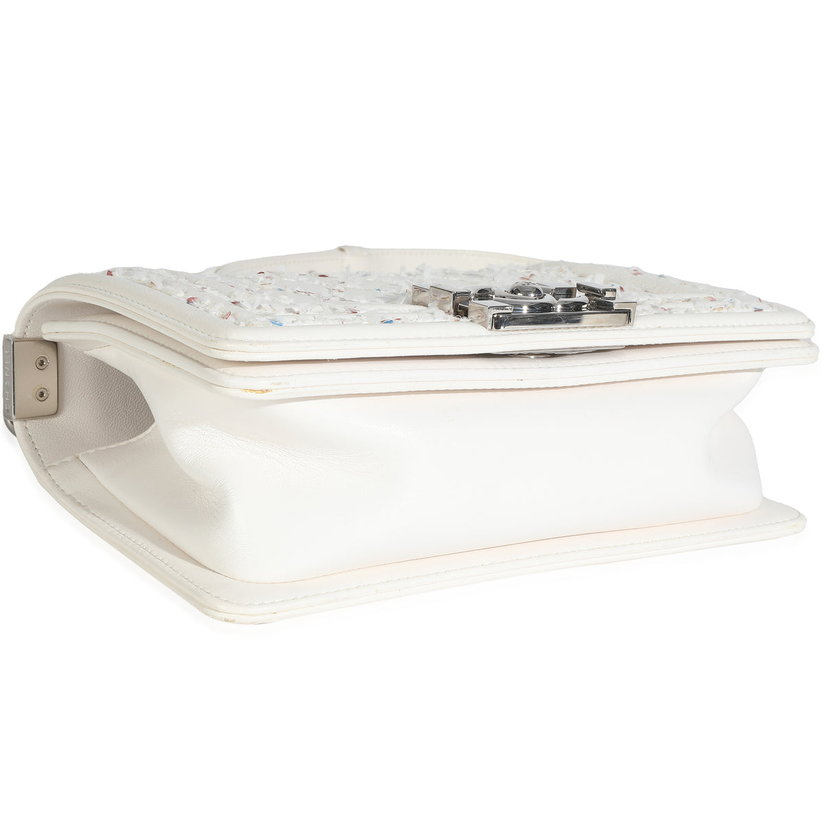 White Multicolor Lambskin Sequin Embroidered Small Boy Bag