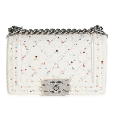 White Multicolor Lambskin Sequin Embroidered Small Boy Bag