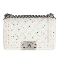 White Multicolor Lambskin Sequin Embroidered Small Boy Bag
