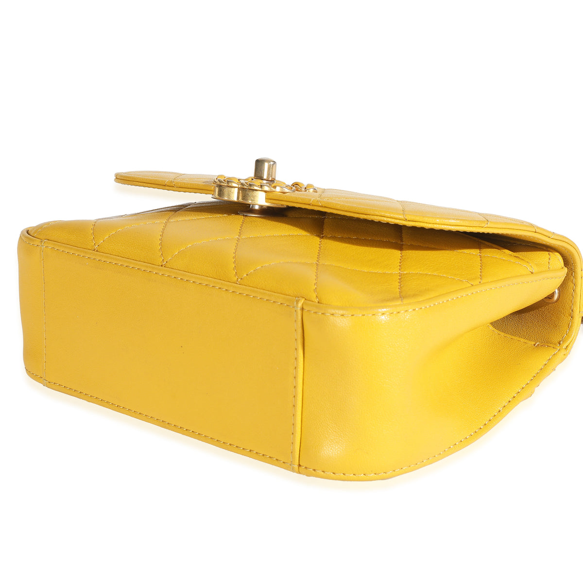 Yellow Quilted Lambskin Small Chain Infinity Top Handle Flap