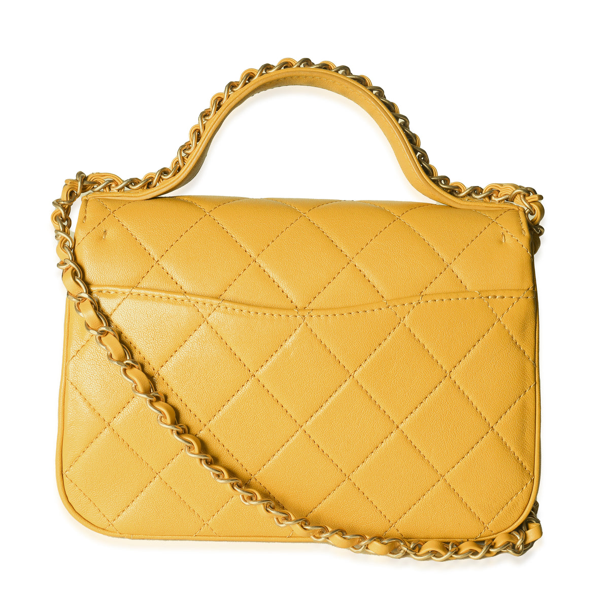 Yellow Quilted Lambskin Small Chain Infinity Top Handle Flap