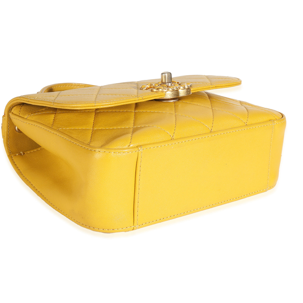 Yellow Quilted Lambskin Small Chain Infinity Top Handle Flap