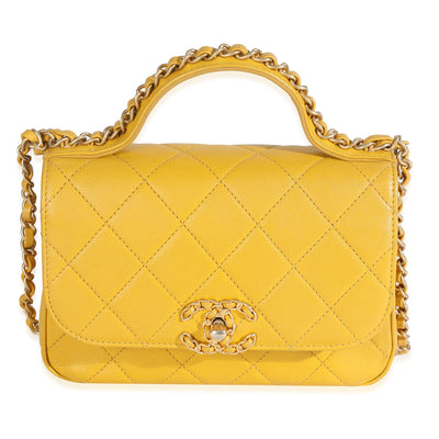 Yellow Quilted Lambskin Small Chain Infinity Top Handle Flap