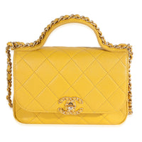 Yellow Quilted Lambskin Small Chain Infinity Top Handle Flap