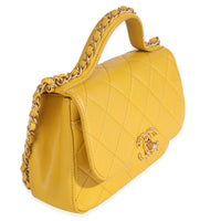 Yellow Quilted Lambskin Small Chain Infinity Top Handle Flap