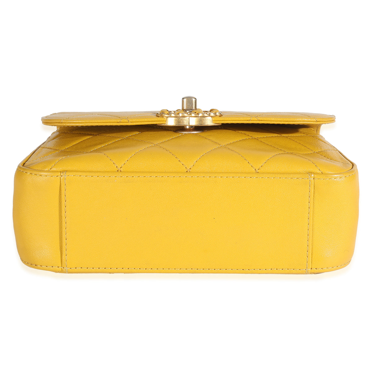 Yellow Quilted Lambskin Small Chain Infinity Top Handle Flap