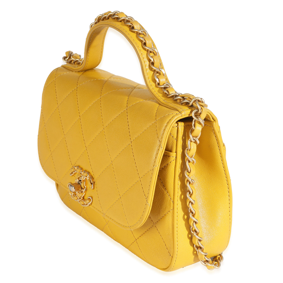 Yellow Quilted Lambskin Small Chain Infinity Top Handle Flap