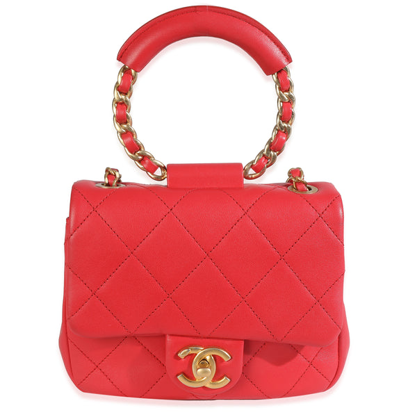 Red Quilted Lambskin Small In The Loop Handle Flap Bag