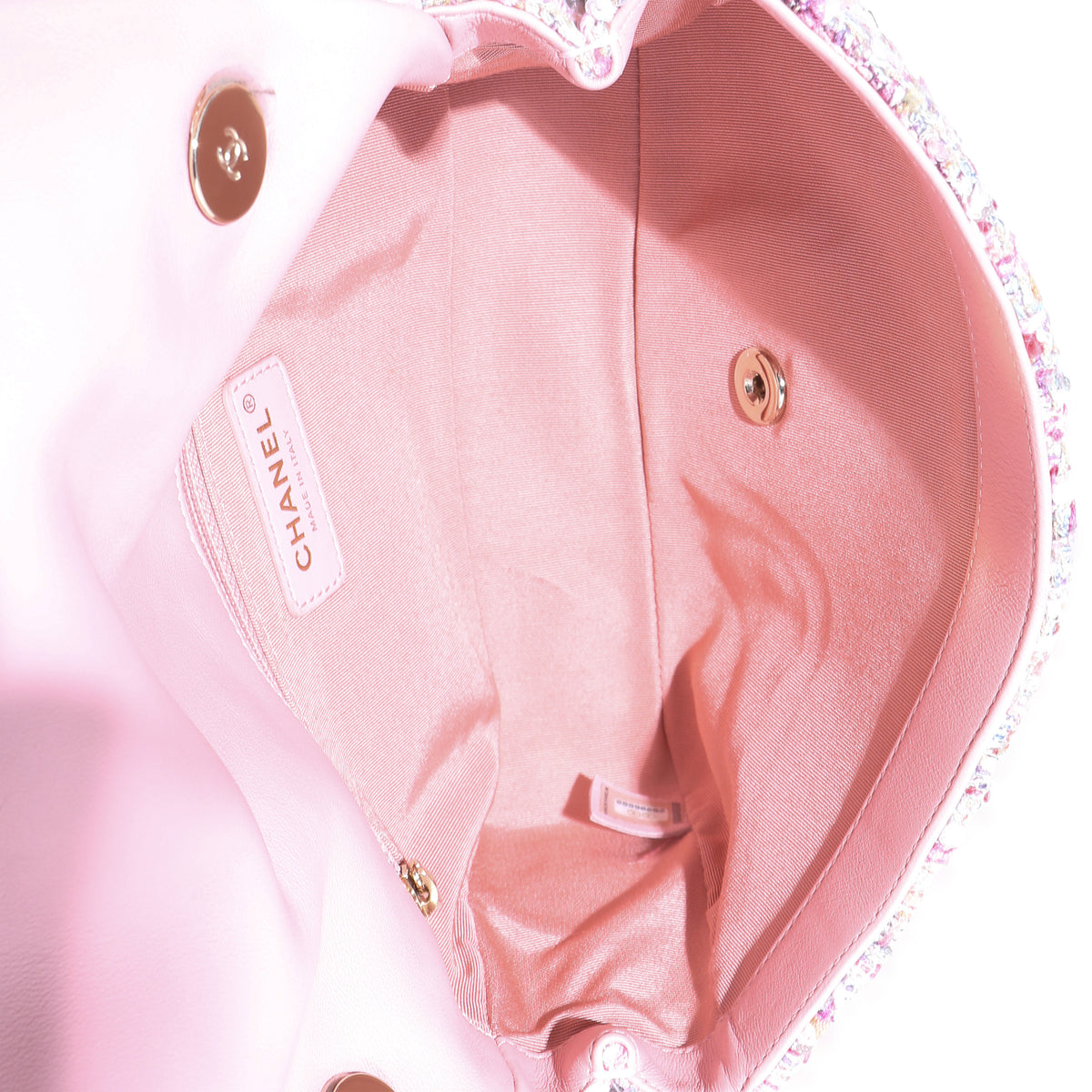 Pink Beige Orange Ecru Tweed Medium Pearl Handle Flap Bag