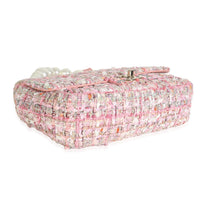 Pink Beige Orange Ecru Tweed Medium Pearl Handle Flap Bag