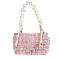 Pink Beige Orange Ecru Tweed Medium Pearl Handle Flap Bag