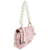 Pink Beige Orange Ecru Tweed Medium Pearl Handle Flap Bag