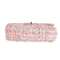 Pink Beige Orange Ecru Tweed Medium Pearl Handle Flap Bag