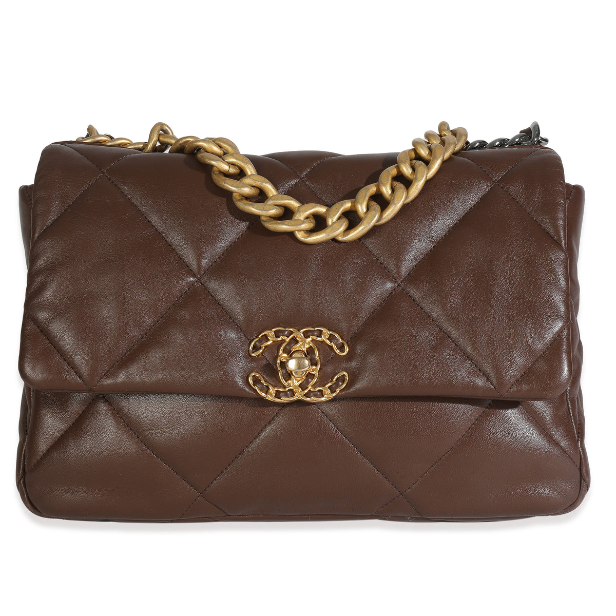 Dark Brown Quilted Lambskin Medium Chanel 19 Flap Bag