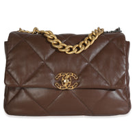 Dark Brown Quilted Lambskin Medium Chanel 19 Flap Bag