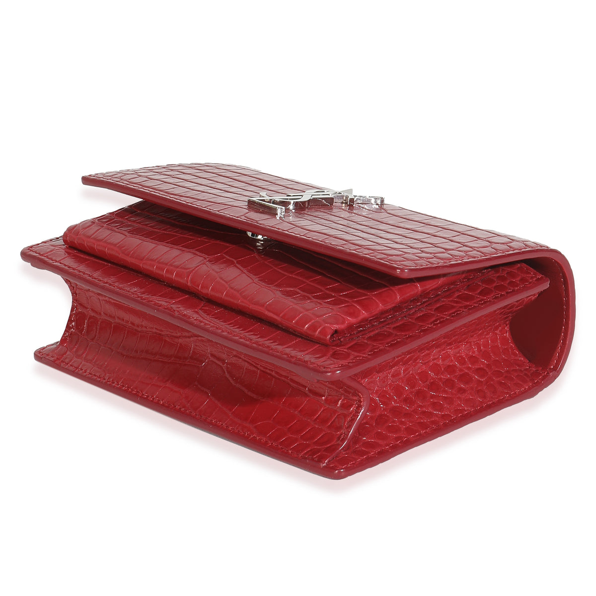 Saint Laurent Red Calfskin Crocodile Embossed Monogram Sunset Chain Wallet Handbag box