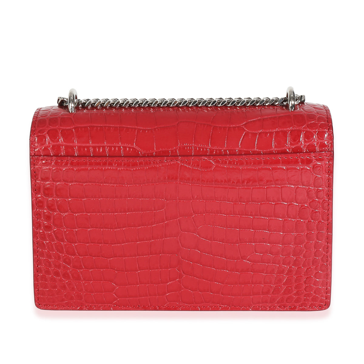Saint Laurent Red Calfskin Crocodile Embossed Monogram Sunset Chain Wallet Handbag bv