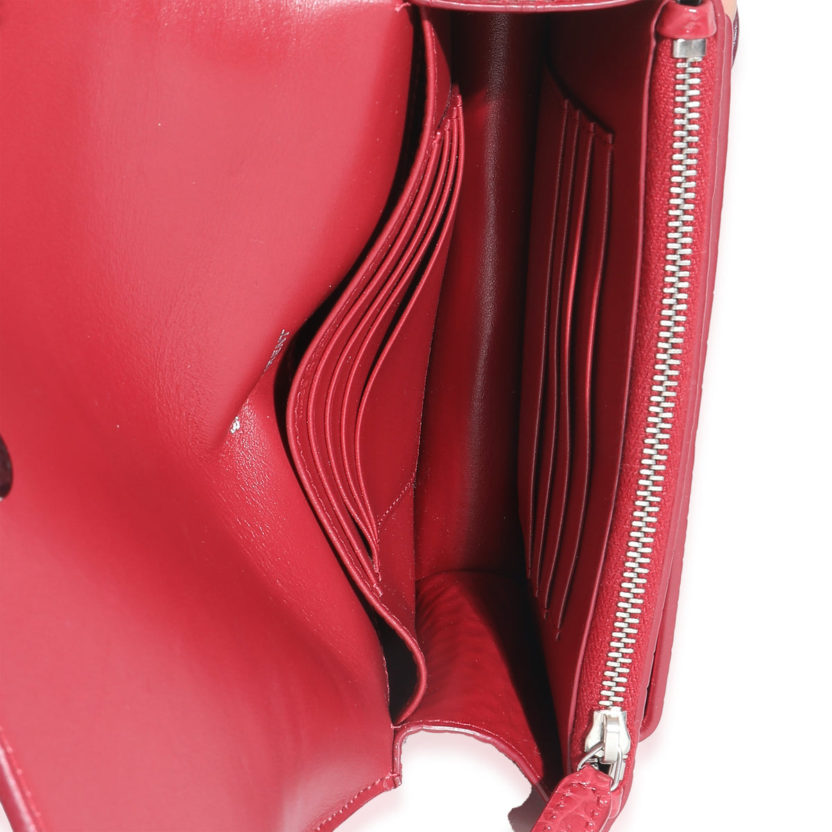 Red Calfskin Crocodile Embossed Monogram Sunset Chain Wallet