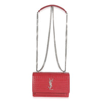 Red Calfskin Crocodile Embossed Monogram Sunset Chain Wallet