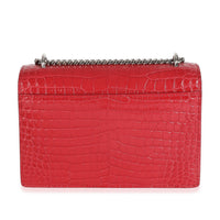 Red Calfskin Crocodile Embossed Monogram Sunset Chain Wallet