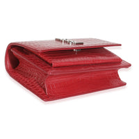 Red Calfskin Crocodile Embossed Monogram Sunset Chain Wallet