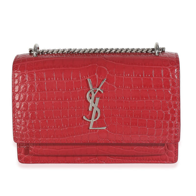 Red Calfskin Crocodile Embossed Monogram Sunset Chain Wallet