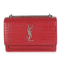 Red Calfskin Crocodile Embossed Monogram Sunset Chain Wallet