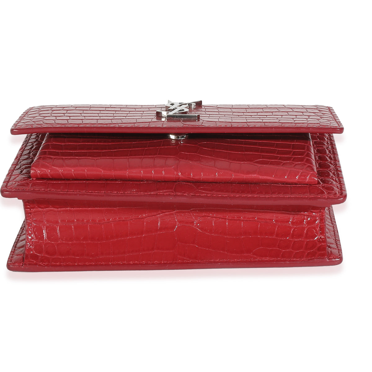 Red Calfskin Crocodile Embossed Monogram Sunset Chain Wallet