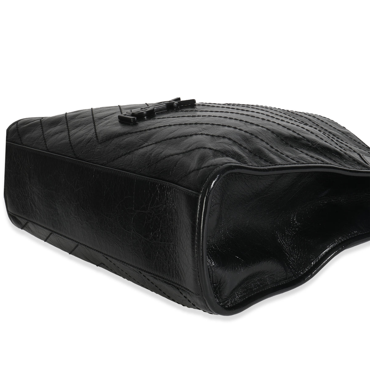 Black Crinkled Calfskin Matelasse Monogram Niki Shopper Tote