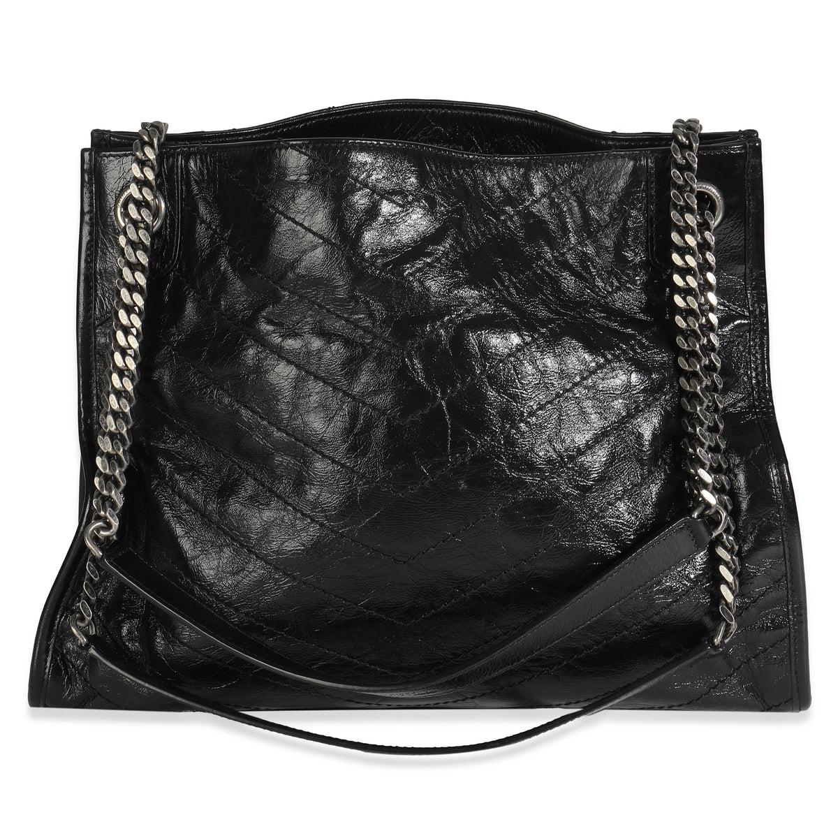 Black Crinkled Calfskin Matelasse Monogram Niki Shopper Tote