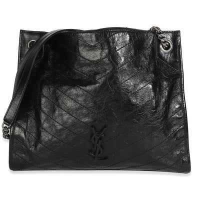 Black Crinkled Calfskin Matelasse Monogram Niki Shopper Tote