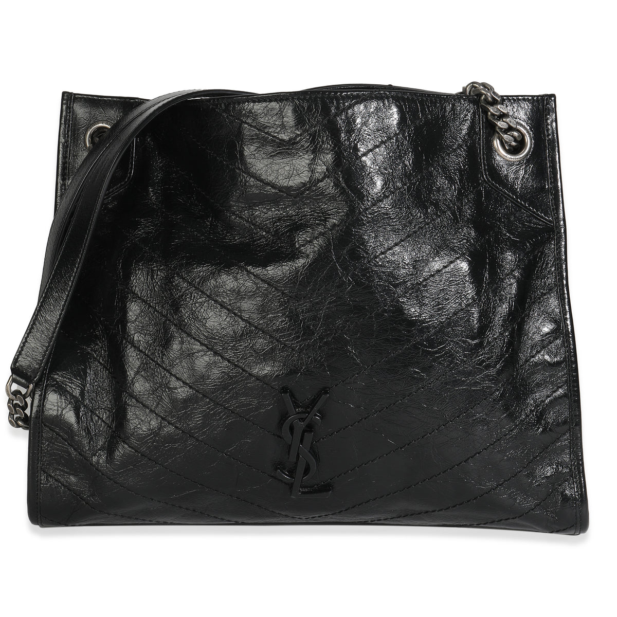 Black Crinkled Calfskin Matelasse Monogram Niki Shopper Tote
