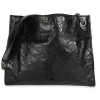 Black Crinkled Calfskin Matelasse Monogram Niki Shopper Tote