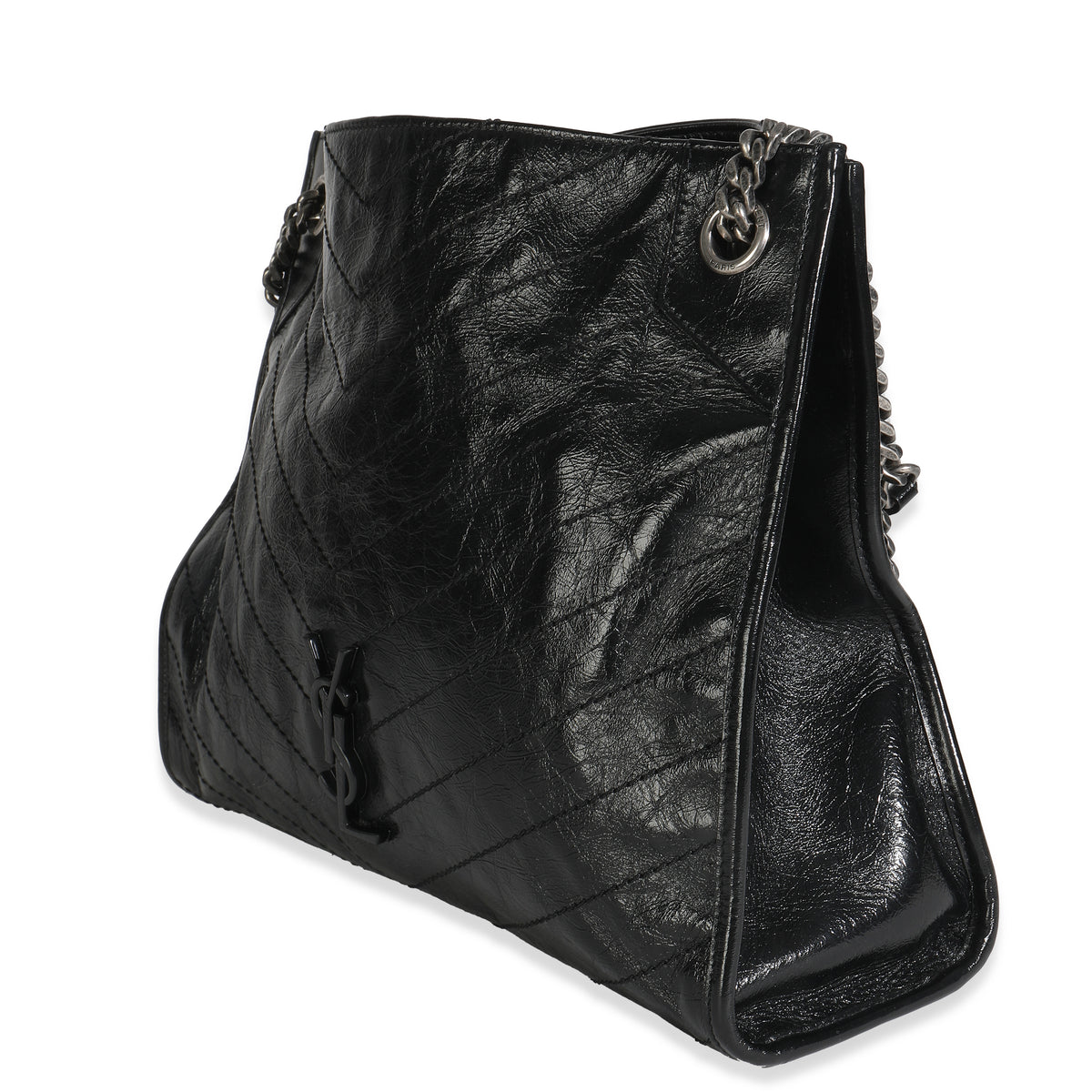 Black Crinkled Calfskin Matelasse Monogram Niki Shopper Tote