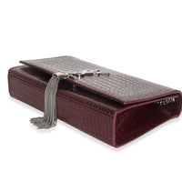 Maroon Calfskin Crocodile Embossed Medium Monogram Kate Tassel Bag