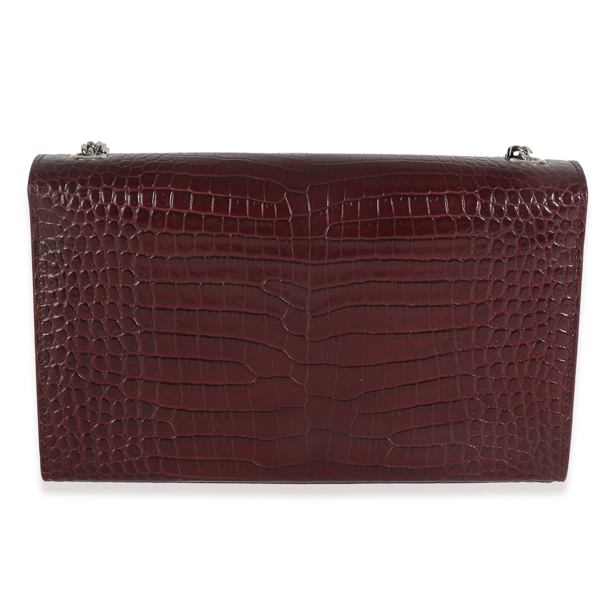 Maroon Calfskin Crocodile Embossed Medium Monogram Kate Tassel Bag