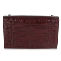 Maroon Calfskin Crocodile Embossed Medium Monogram Kate Tassel Bag