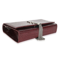 Maroon Calfskin Crocodile Embossed Medium Monogram Kate Tassel Bag