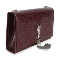 Maroon Calfskin Crocodile Embossed Medium Monogram Kate Tassel Bag