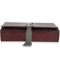 Maroon Calfskin Crocodile Embossed Medium Monogram Kate Tassel Bag