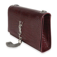 Maroon Calfskin Crocodile Embossed Medium Monogram Kate Tassel Bag