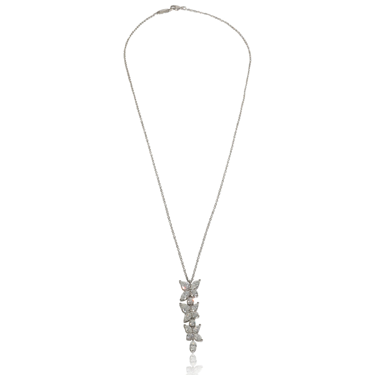 Platinum Diamond Victoria Mixed Cluster Drop Pendant