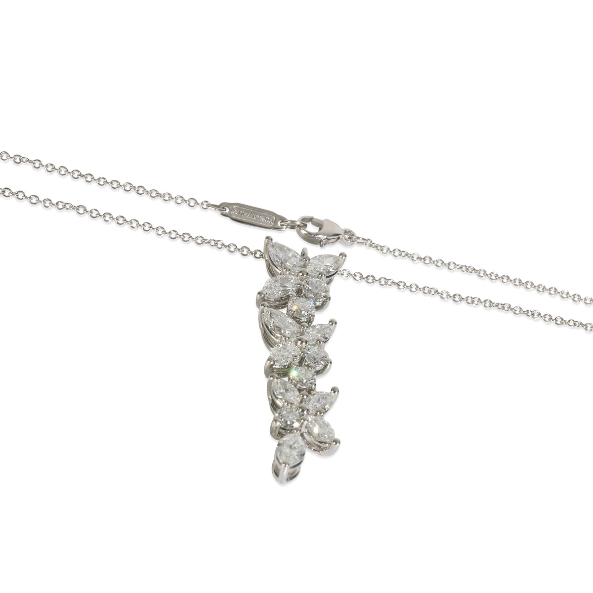 Platinum Diamond Victoria Mixed Cluster Drop Pendant
