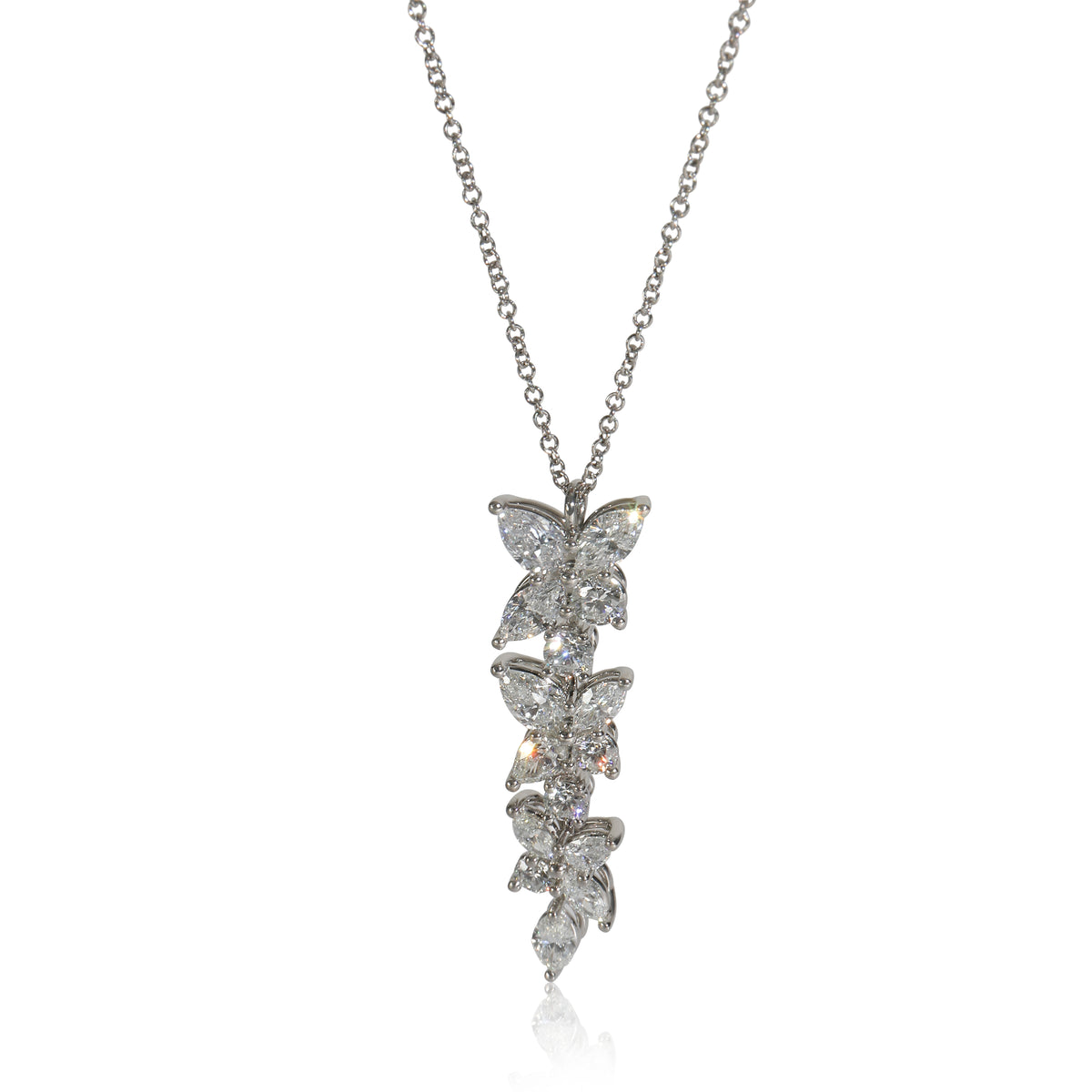 Platinum Diamond Victoria Mixed Cluster Drop Pendant