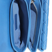 Blue Quilted Lambskin Top Handle Flap Bag