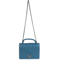 Blue Quilted Lambskin Top Handle Flap Bag